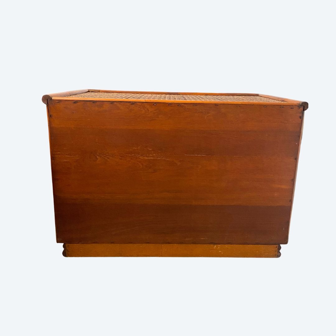 Commode vintage en teck, bambou et cannage - Années 70